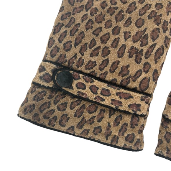 Talbots Leopard Print Fleece Lined Leather Gloves Size Large - Picture 2 of 6